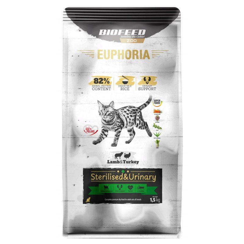 EUPHORIA GLUTEN FREE CAT STERILISED&URINARY TURKEY&LAMB 1,5K