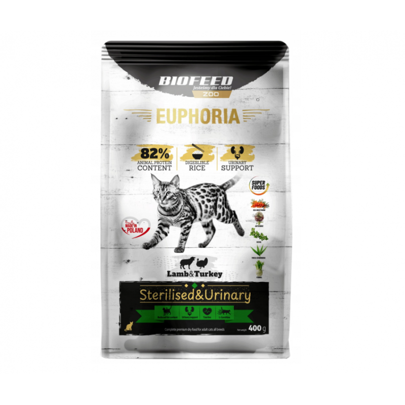 Biofeed EUPHORIA GF Cat Sterilised & Urinary Indyk & Jagnięcina 400g