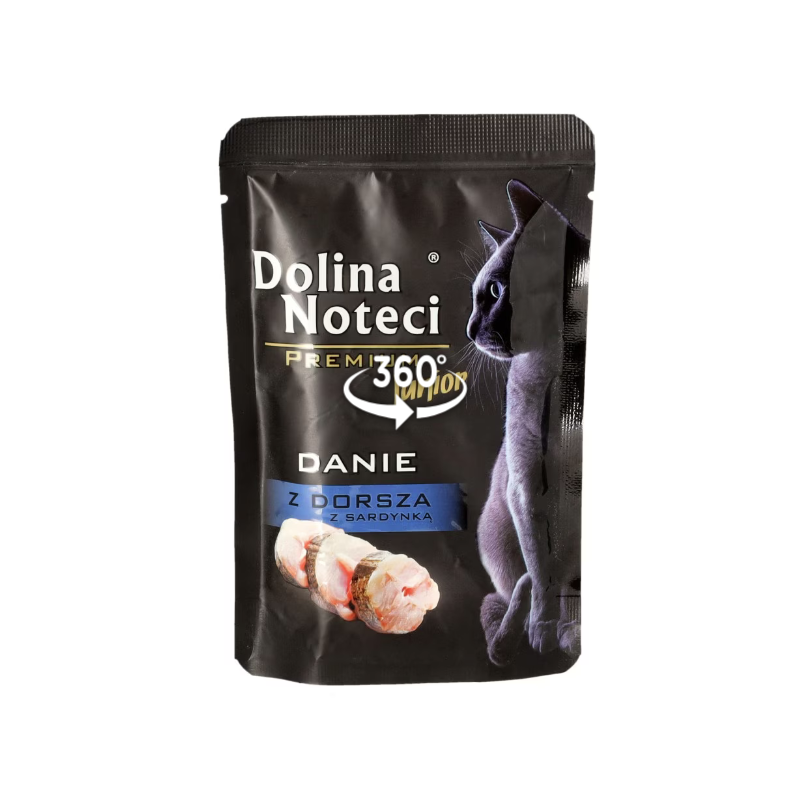 Mokra karma dla kota Dolina Noteci Premium Junior danie z dorsza z sardynką 85 g