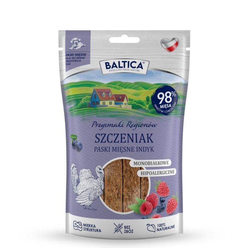 BALTICA PRZYSMAKI MIĘSNE PASKI SZCZENIAK INDYK 90G