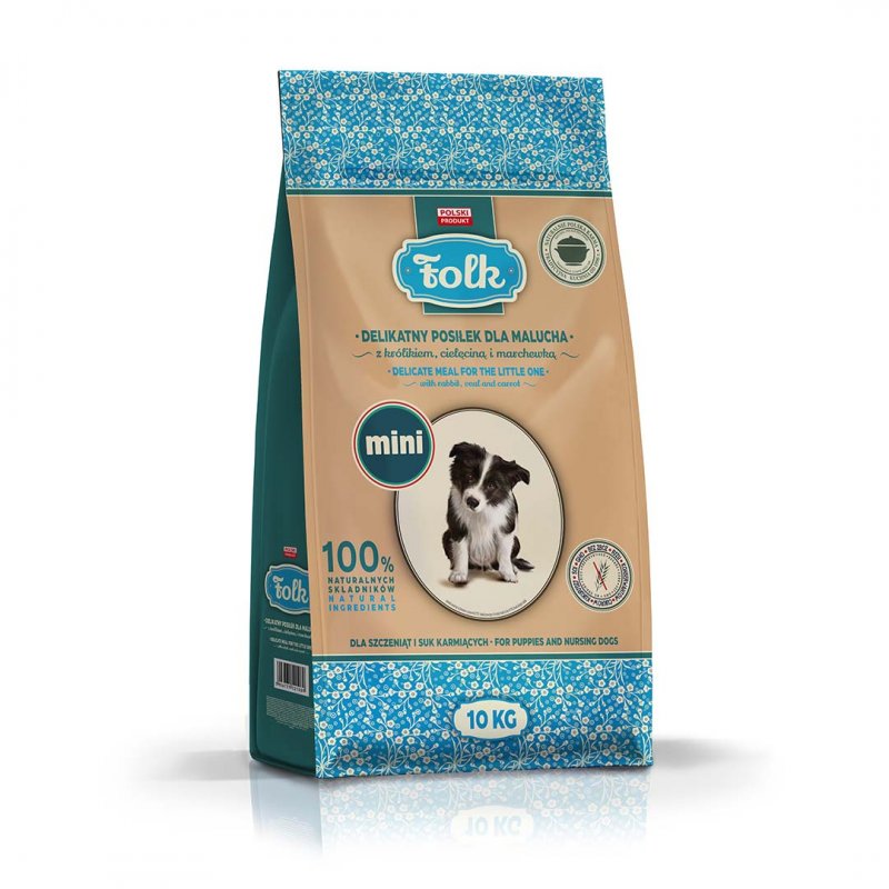 FOLK Junior Mini Karma dla szczeniąt małych ras z Królikiem, Cielęciną i Marchewką 10 kg