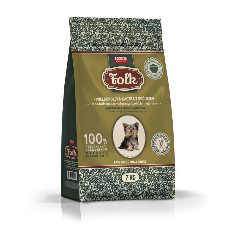 Karma sucha dla psa FOLK MINI Wielkopolska kaczka z królikiem z dodatkiem jabłek i majeranku 7 kg