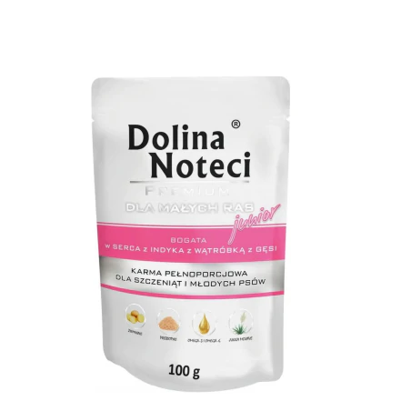 Dolina Noteci Premium Junior Bogata w Serca z Indyka z Wątróbką z Gęsi 100g
