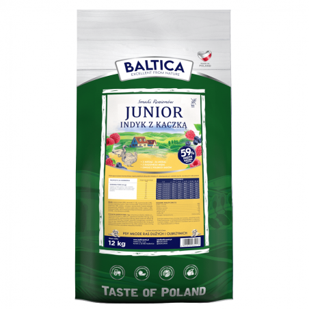Baltica Junior Indyk z Kaczką karma dla szczeniąt ras dużych i olbrzymich 12 kg