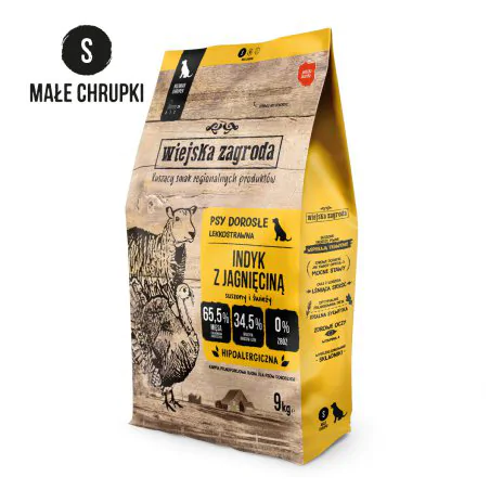 WIEJSKA ZAGRODA karma sucha dla psa indyk z jagnięciną chrupki S 9kg