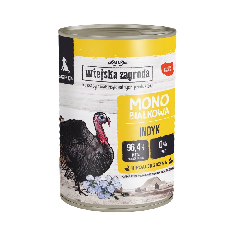 Wiejska Zagroda mokra karma mono dla szczeniąt indyk 400g