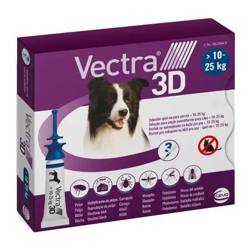 Ceva Vectra 3D 10-25KG krople na pchły i kleszcze dla psa 3 x 1,6 ml