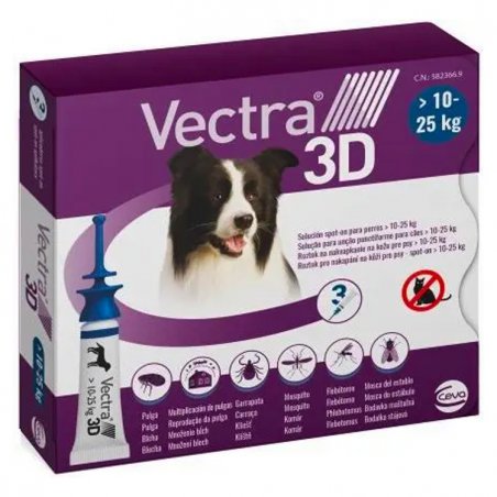 Ceva Vectra 3D 10-25KG krople na pchły i kleszcze dla psa 3 x 1,6 ml