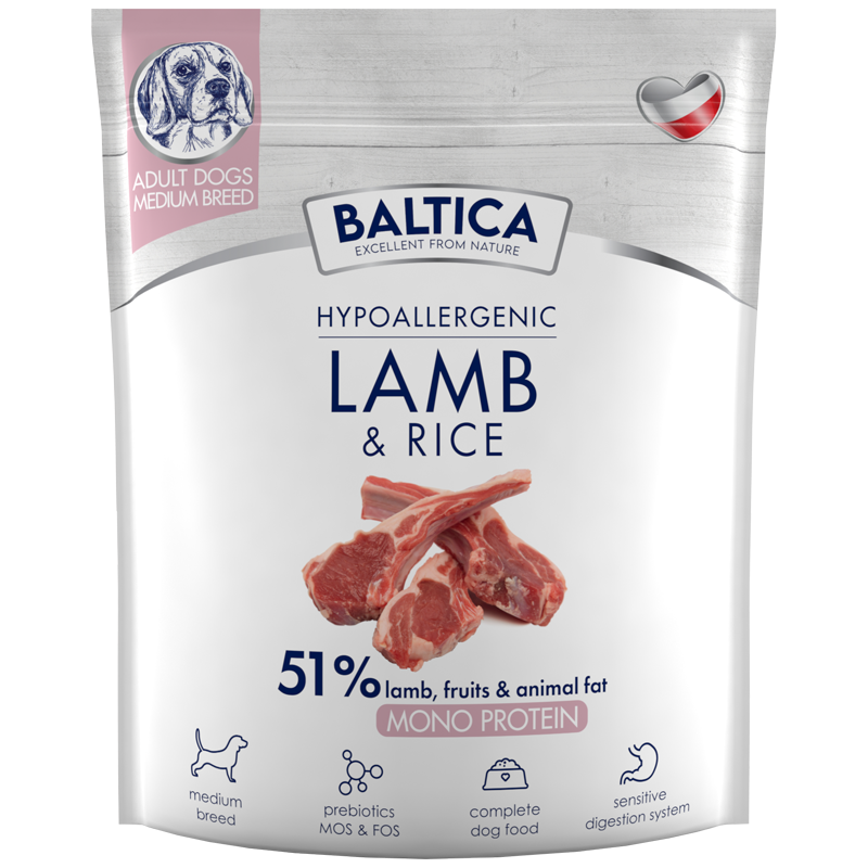 BALTICA HYPOALLERGENIC LAMB & RICE M 1KG KARMA SUCHA Z JAGNIĘCINĄ DLA PSÓW ŚREDNICH RAS