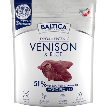 BALTICA HYPOALLERGENIC VENISON & RICE M 1KG KARMA SUCHA DLA PSÓW ŚREDNICH RAS