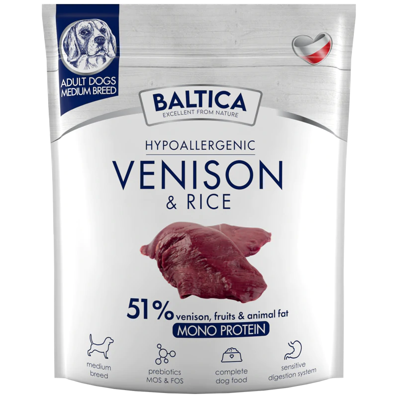 BALTICA HYPOALLERGENIC VENISON & RICE M 1KG KARMA SUCHA DLA PSÓW ŚREDNICH RAS