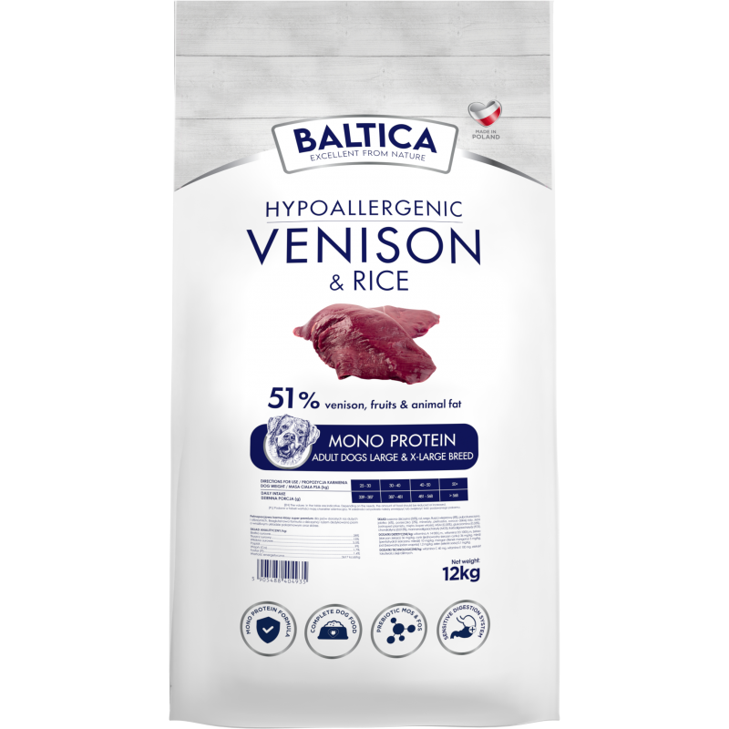 BALTICA HYPOALLERGENIC VENISON & RICE XL 12 KG DLA PSÓW DUŻYCH RAS