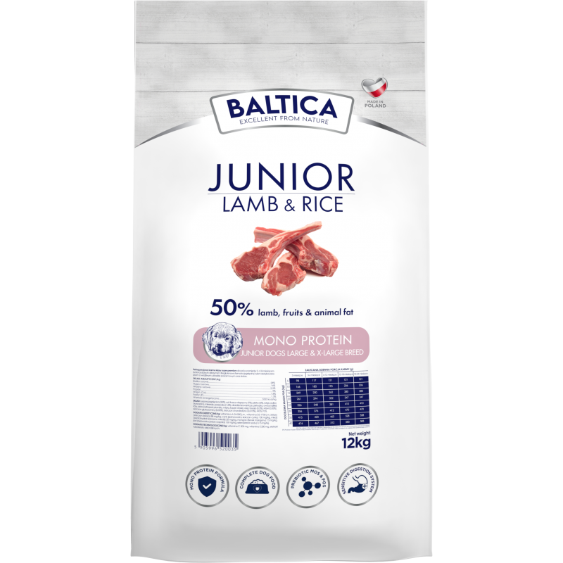 BALTICA HYPOALLERGENIC JUNIOR LAMB & RICE 12 KG DLA PSÓW DUŻYCH RAS XL/L