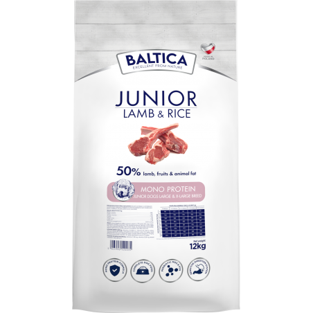 BALTICA HYPOALLERGENIC JUNIOR LAMB & RICE 12 KG DLA PSÓW DUŻYCH RAS XL/L