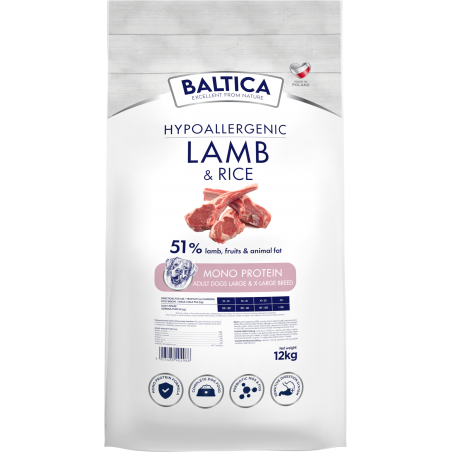 BALTICA HYPOALLERGENIC ADULT LAMB & RICE L/XL 12 KG KARMA SUCHA DLA PSÓW DUŻYCH RAS