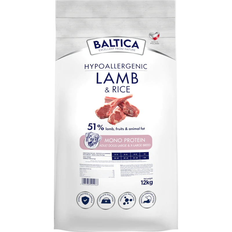 BALTICA HYPOALLERGENIC ADULT LAMB & RICE L/XL 12 KG KARMA SUCHA DLA PSÓW DUŻYCH RAS