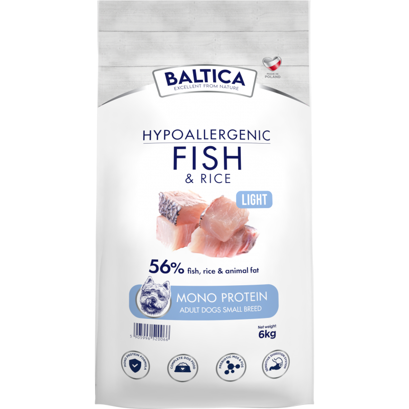 BALTICA HYPOALLERGENIC ADULT FISH & RICE LIGHT XS/S 6 KG KARMA NISKOTŁUSZCZOWA DLA OTYŁYCH PSÓW MAŁYCH RAS