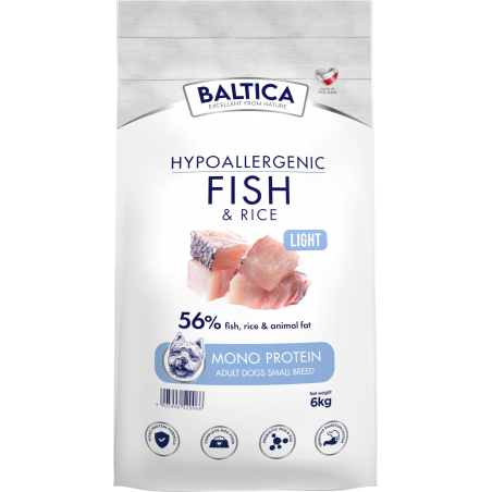 BALTICA HYPOALLERGENIC ADULT FISH & RICE LIGHT XS/S 6 KG KARMA NISKOTŁUSZCZOWA DLA OTYŁYCH PSÓW MAŁYCH RAS