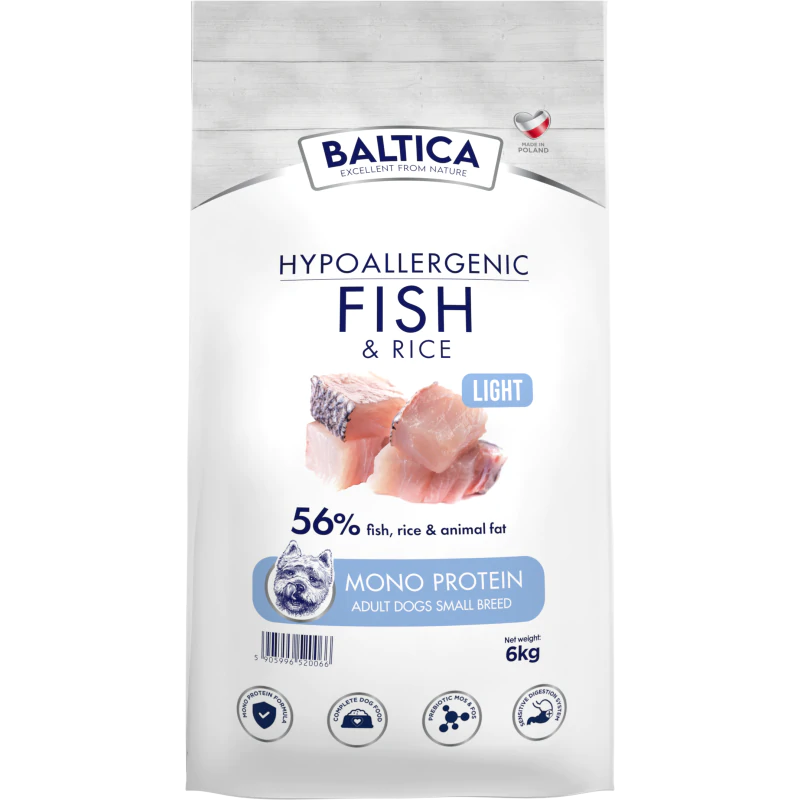 BALTICA HYPOALLERGENIC ADULT FISH & RICE LIGHT XS/S 6 KG KARMA NISKOTŁUSZCZOWA DLA OTYŁYCH PSÓW MAŁYCH RAS