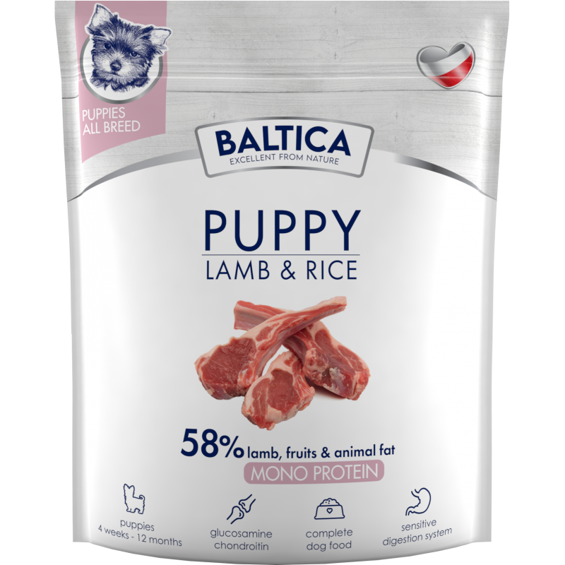 BALTICA HYPOALLERGENIC LAMB & RICE 1KG  KARMA DLA SZCZENIĄT Z JAGNIĘCINĄ