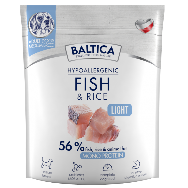 BALTICA HYPOALLERGENIC FISH & RICE LIGHT M 1 KG KARMA NISKOTŁUSZCZOWA DLA PSÓW ŚREDNICH RAS