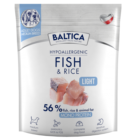 BALTICA HYPOALLERGENIC FISH & RICE LIGHT M 1 KG KARMA NISKOTŁUSZCZOWA DLA PSÓW ŚREDNICH RAS
