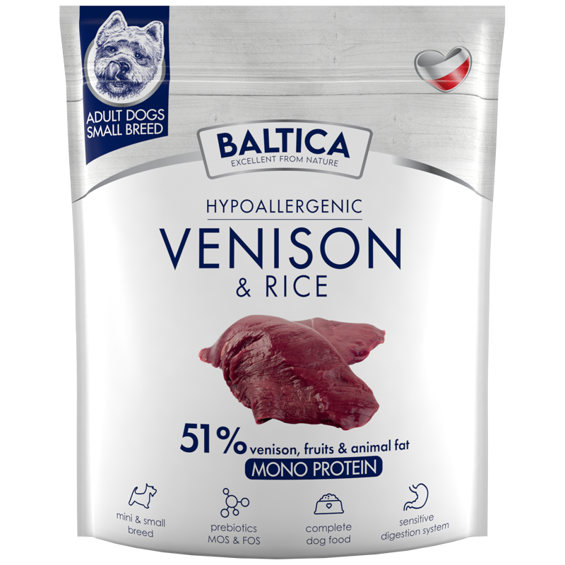 BALTICA HYPOALLERGENIC VENISON & RICE XS/S 1 KG KARMA SUCHA DLA PSÓW MAŁYCH RAS