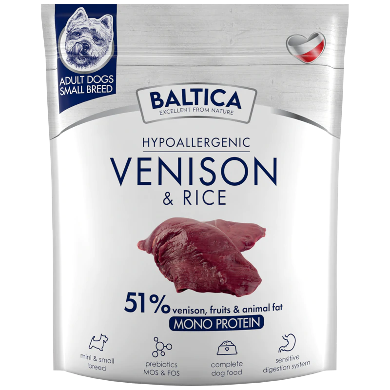 BALTICA HYPOALLERGENIC VENISON & RICE XS/S 1 KG KARMA SUCHA DLA PSÓW MAŁYCH RAS