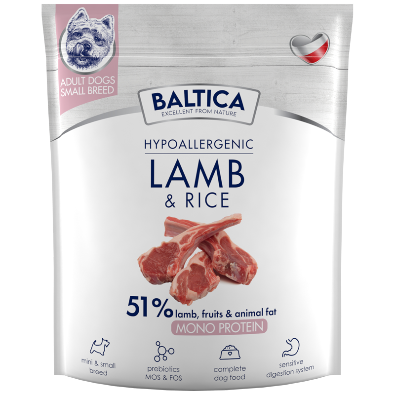 Karma z jagnięciną ryżem dla małych ras 1kg XS/S