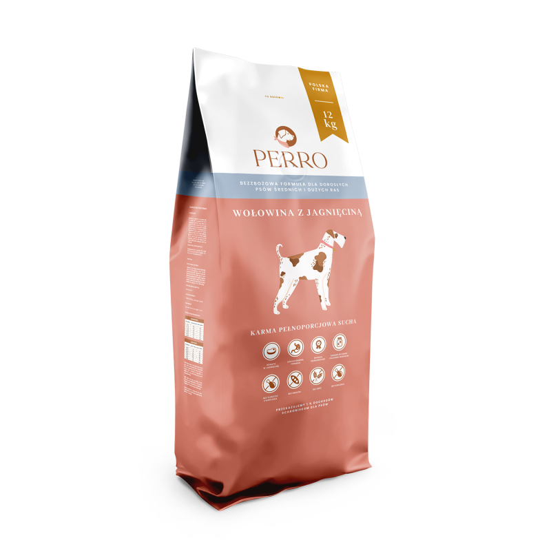 Perro karma sucha dla psa wołowina z jagnięciną dla średnich i dużych ras 12 kg