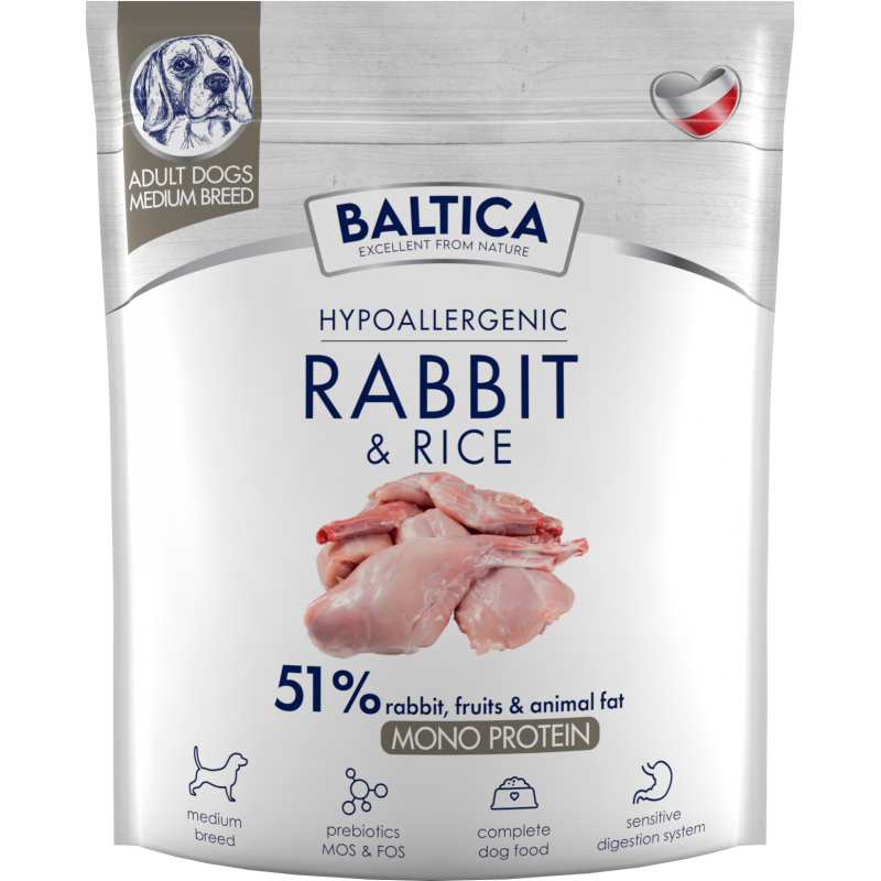 BALTICA HYPOALLERGENIC RABBIT & RICE 1 KG M KARMA SUCHA Z KRÓLIKIEM DLA PSÓW ŚREDNICH RAS