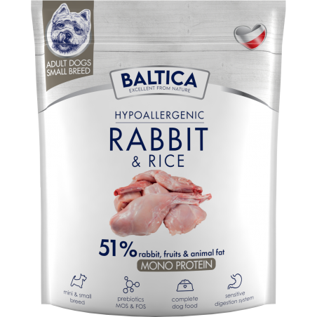 BALTICA HYPOALLERGENIC RABBIT & RICE 1 KG XS/S KARMA SUCHA Z KRÓLIKIEM DLA PSÓW MAŁYCH RAS