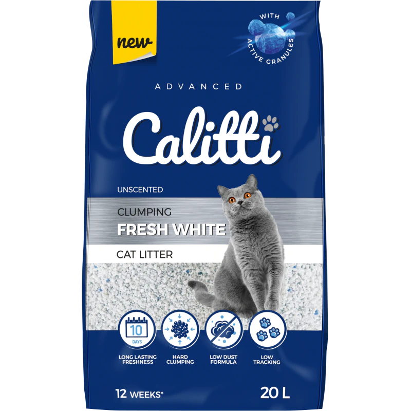 CALITTI CLUMPING FRESH WHITE 20 L - biały żwirek bentonitowy bezzapachowy antybakteryjny