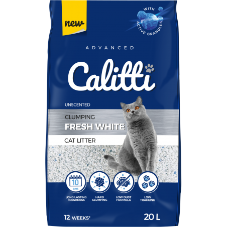 CALITTI CLUMPING FRESH WHITE 20 L - biały żwirek bentonitowy bezzapachowy antybakteryjny