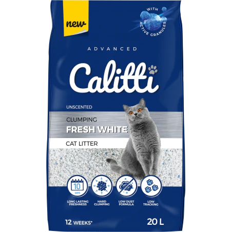 CALITTI CLUMPING FRESH WHITE 20 L - biały żwirek bentonitowy bezzapachowy antybakteryjny