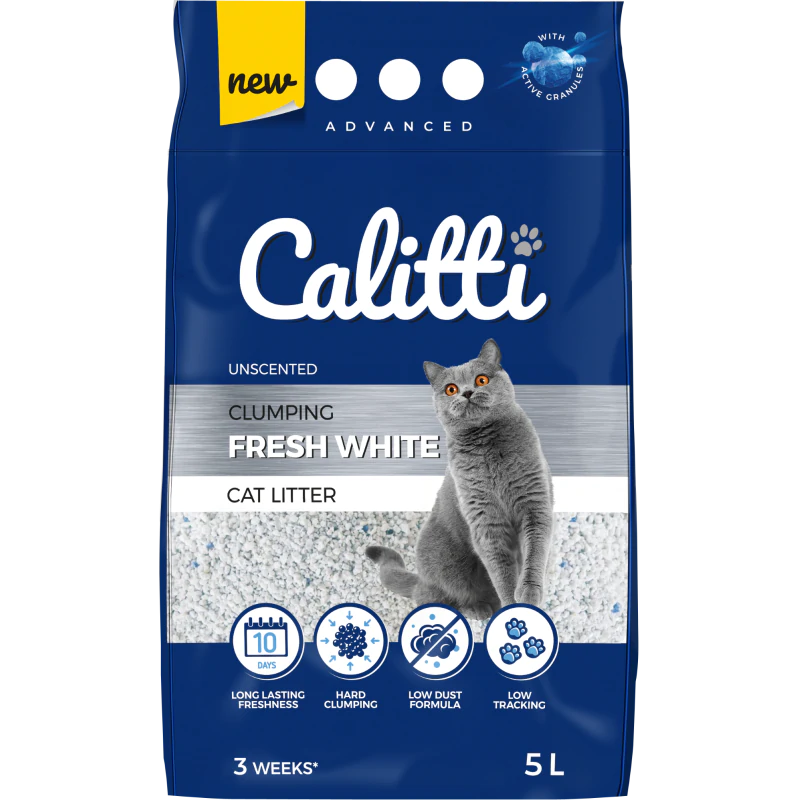 CALITTI CLUMPING FRESH WHITE 5 L - biały żwirek bentonitowy bezzapachowy antybakteryjny