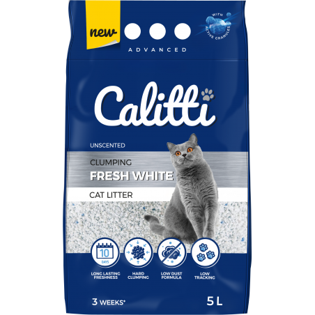 CALITTI CLUMPING FRESH WHITE 5 L - biały żwirek bentonitowy bezzapachowy antybakteryjny