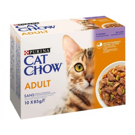 PURINA CAT CHOW ADULT KARMA MOKRA Z JAGNIĘCINĄ I ZIELONĄ FASOLKĄ W GALARETCE 10x85G