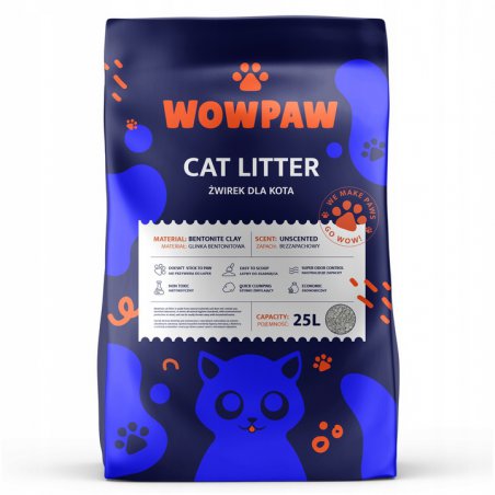 WowPaw bezzapachowy żwirek bentonitowy 25L