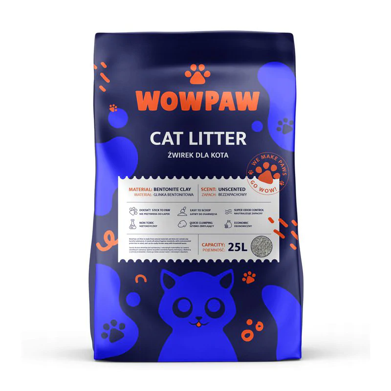 WowPaw bezzapachowy żwirek bentonitowy 25L