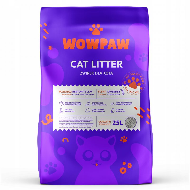 WowPaw lawendowy żwirek bentonitowy 25L