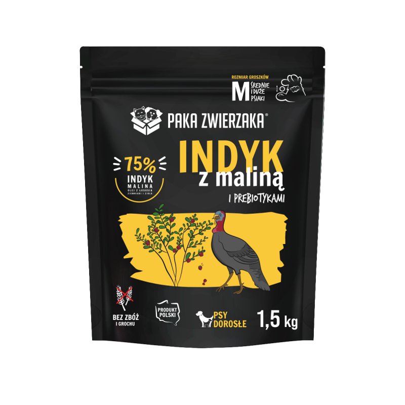 Paka Zwierzaka Indyk z maliną "M" 1,5 kg