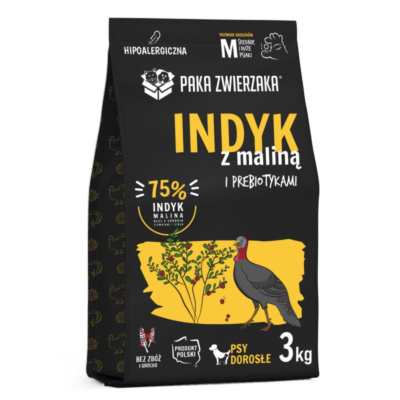 Paka Zwierzaka Indyk z maliną "M" 3 kg