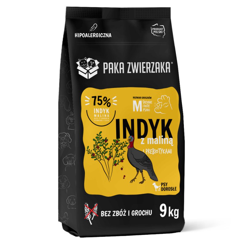 Paka Zwierzaka Indyk z maliną "M" 9 kg