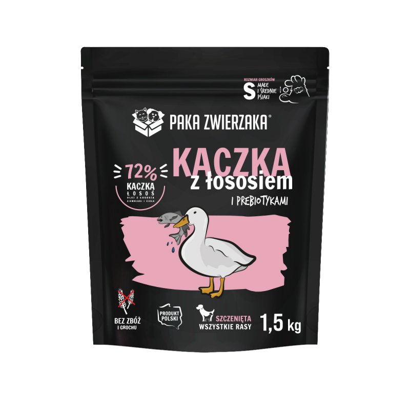 Paka Zwierzaka Kaczka z łososiem dla szczeniąt 1,5 kg