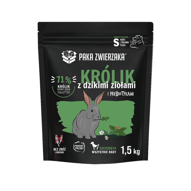 Paka zwierzaka Królik z dzikimi ziołami dla szczeniąt 1,5 kg