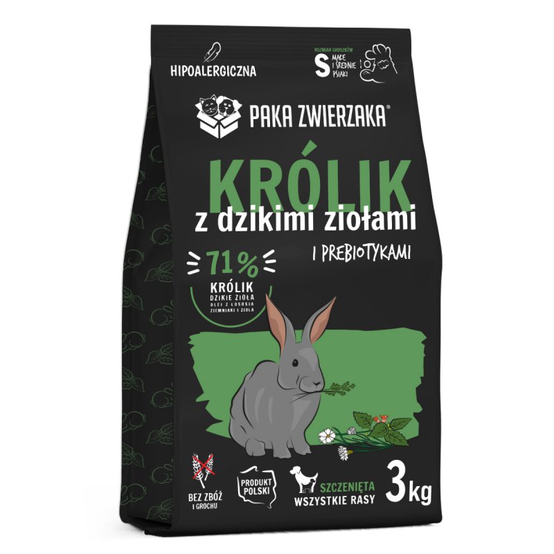 Paka zwierzaka Królik z dzikimi ziołami dla szczeniąt 3 kg