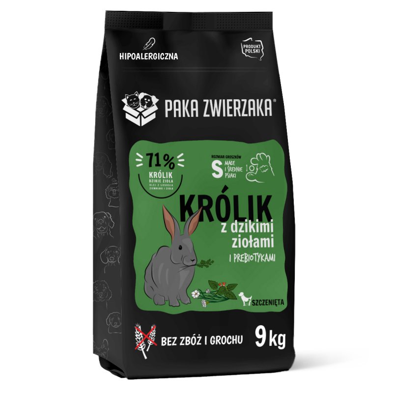 Paka zwierzaka Królik z dzikimi ziołami dla szczeniąt 9 kg