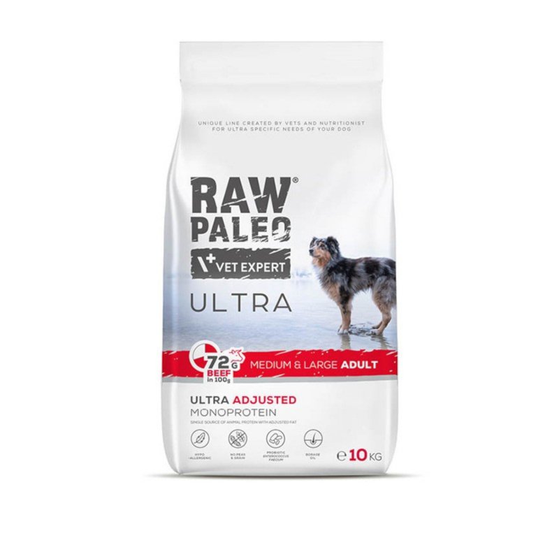 RAW PALEO ULTRA BEEF ADULT MEDIUM/LARGE 10 KG - sucha karma z wołowiną dla psów dorosłych ras średnich i dużych