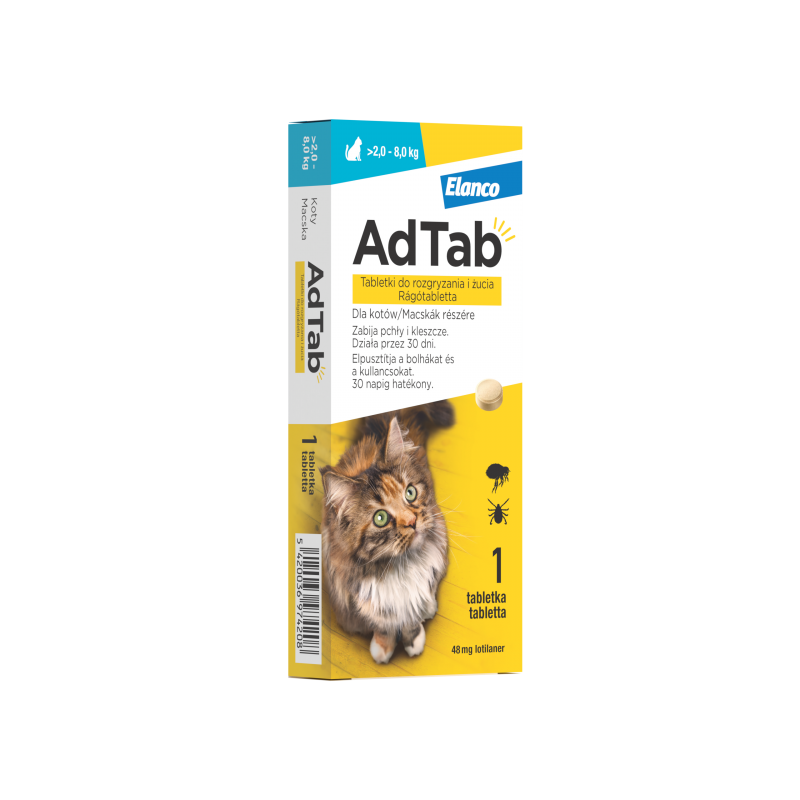 AdTab™ Tabletka przeciw pchłom i kleszczom dla kotów o wadze powyżej 2 do 8 kg